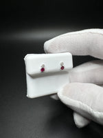 14k White Gold Ruby & Natural Diamond Drop Studs .7g