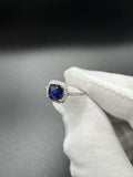 Size 7 14k White Gold 7mm Cushion Cut Blue Lab Sapphire & .15ctw Natural Diamond 2.6g