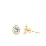 3.00ctw pear shape lab grown diamond bezel set martini stud earrings in 14K yellow gold, view 2 - Ott Family Jewelry