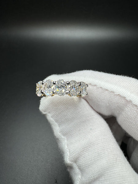 Size 7 14k Yellow Gold 2.5ctw E-F VS1 Oval Lab Diamond 5 Stone Ring 4.1g