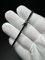 7.5” Silver Black Rhodium 3mm Natural Black Spinel Tennis Bracelet 12g