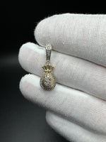 1” 10k Yellow Gold Iced Out Money Bag 1/4ctw Natural Diamond 5.4mm Bail 2.1g