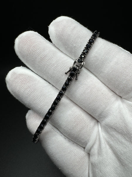 7.5” Silver Black Rhodium 3mm Natural Black Spinel Tennis Bracelet 12g