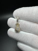 1” 10k Yellow Gold Iced Out Money Bag 1/4ctw Natural Diamond 5.4mm Bail 2.1g