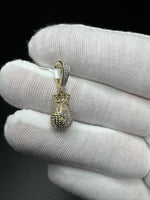 1” 10k Yellow Gold Iced Out Money Bag 1/4ctw Natural Diamond 5.4mm Bail 2.1g