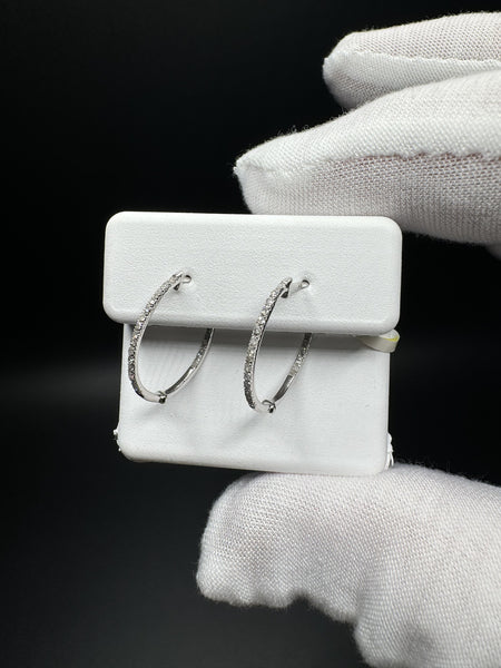 17mm 10k White Gold 1/5ctw Natural Diamond Inside Out Hoops 1.0g
