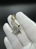 1.75” 10k Yellow Gold est 1/2ctw Natural Diamond Shark Pendant 7.5mm Bail 5.93g