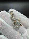 1.75” 10k Yellow Gold est 1/2ctw Natural Diamond Shark Pendant 7.5mm Bail 5.93g