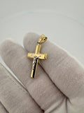 1.25” 14k Yellow Gold Thick Cross & White Gold Crucifix 4.5mm Bail 1.4g