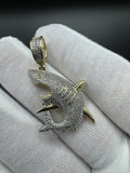1.75” 10k Yellow Gold est 1/2ctw Natural Diamond Shark Pendant 7.5mm Bail 5.93g