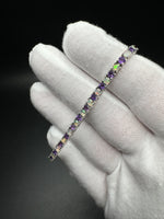 7.5” Silver 3mm Amethyst & Opal Tennis Bracelet 12g