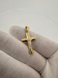 1.25” 14k Yellow Gold Thick Cross & White Gold Crucifix 4.5mm Bail 1.4g