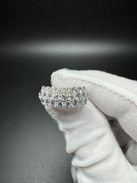 Size 7 14k White Gold 2.75ctw E-F VS1 Lab Diamond 3 Row Ring 4.4g