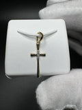 1” 10k Yellow Gold Thin Cross with 3 Natural Diamond Accents 3.5mm Bail .5g