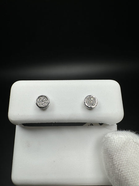 5mm 10k White Gold 1/10ctw Natural Diamond Circle Studs with Bezel .6g