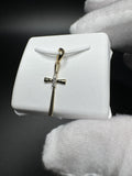1” 10k Yellow Gold Thin Cross with 3 Natural Diamond Accents 3.5mm Bail .5g
