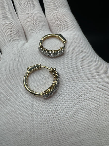 20mm 14k Yellow Gold 3/4ctw F VS/VVS Lab Diamond 3 Row Hoops 4.54g