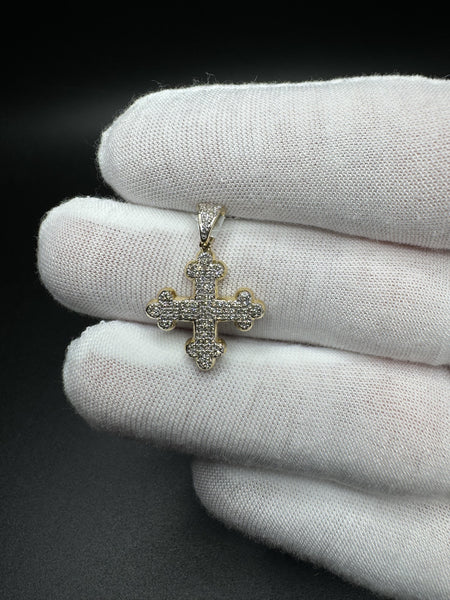 1” 10k Yellow Gold 3/8ctw Natural Diamond Cross 4.2mm Bail 2.1g
