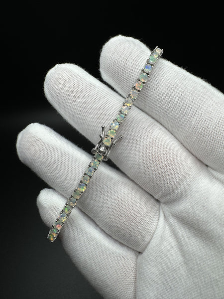 7.5” Silver 3mm Natural Opal Tennis Bracelet 12g