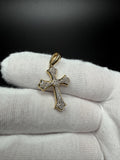 1.25" 10k Yellow Gold Fleur Cross 1/3ctw Natural Diamond Pendant 4.2mm Bail 1.5g