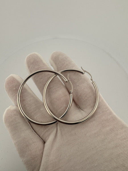 45mm x 3mm 14k White Gold Hoops 4.52g