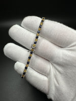7.5” Silver 3mm Natural Blue Sapphire & Citrine Tennis Bracelet 12g