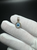 3/4” 14k Yellow Gold Evil Eye Pendant CZ Halo & Bail 3.1mm Bail 1.8g