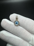 3/4” 14k Yellow Gold Evil Eye Pendant CZ Halo & Bail 3.1mm Bail 1.8g