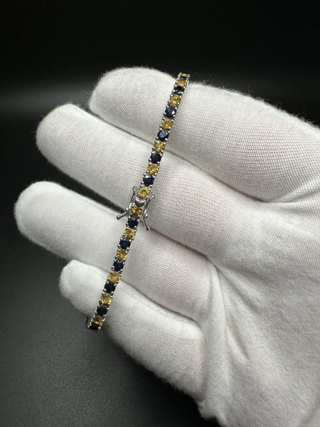 7.5” Silver 3mm Natural Blue Sapphire & Citrine Tennis Bracelet 12g