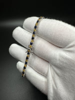 7.5” Silver 3mm Natural Blue Sapphire & Citrine Tennis Bracelet 12g