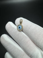 3/4” 14k Yellow Gold Evil Eye Pendant CZ Halo & Bail 3.1mm Bail 1.8g