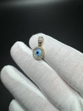 3/4” 14k Yellow Gold Evil Eye Pendant CZ Halo & Bail 3.1mm Bail 1.8g