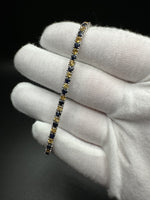 7.5” Silver 3mm Natural Blue Sapphire & Citrine Tennis Bracelet 12g