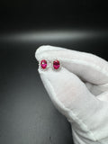 14k White Gold 7x5mm Lab Ruby Studs with 1/3ctw Lab Diamond Halo Fully Certified 2.1g
