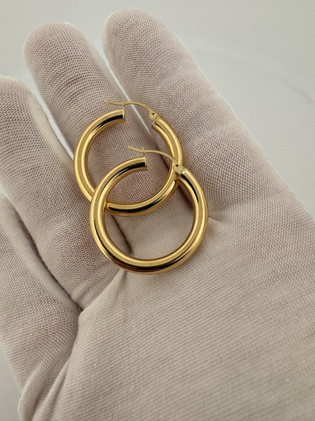 30mm x 4mm 18k Yellow Gold Hoops 3.5g