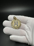 1.75” 10k Yellow Gold Circular Jesus Pendant with Cuban Bezel 7mm Bail 6.3g