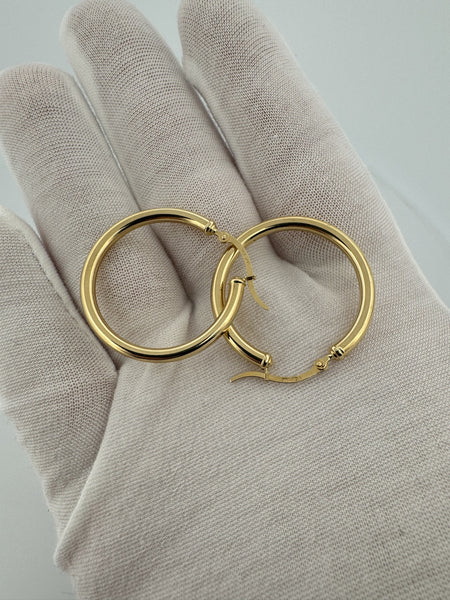 30mm 14k Yellow Gold Tube Hoops 2.7mm 2.34g