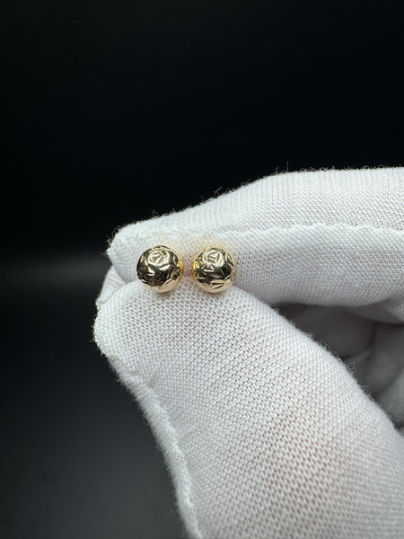 6mm 10k Yellow Gold Diamond Cut Ball Stud Earrings .3g