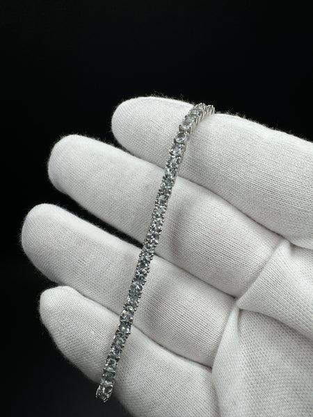 7.5” Silver 3mm Natural Aquamarine Tennis Bracelet 12g