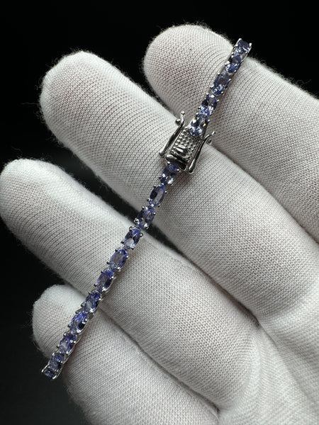 7.5” Silver Natural Tanzanite Tennis Bracelet 12g
