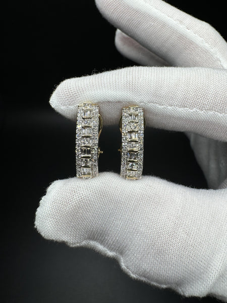 20mm 14k Yellow Gold 1ctw VS/VVS Round & Baguette Lab Diamond Hoops 5.4g