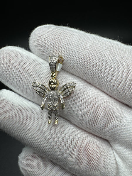 1.25” 10k Yellow Gold 1/3ctw Natural Diamond Angel Charm 5.5mm Bail 2.7g