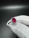 Size 7 14k White Gold Ring GSI Certified 8x10mm Lab Ruby Center with 1/2ctw Lab Diamond Halo 3.7g