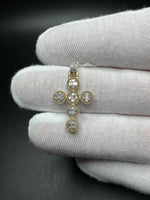1.25” 10k Yellow Gold 1/3ctw Natural Diamond Modern Cluster Circle Cross Pendant 3mm Bail 1.9g