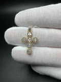 1.25” 10k Yellow Gold 1/3ctw Natural Diamond Modern Cluster Circle Cross Pendant 3mm Bail 1.9g