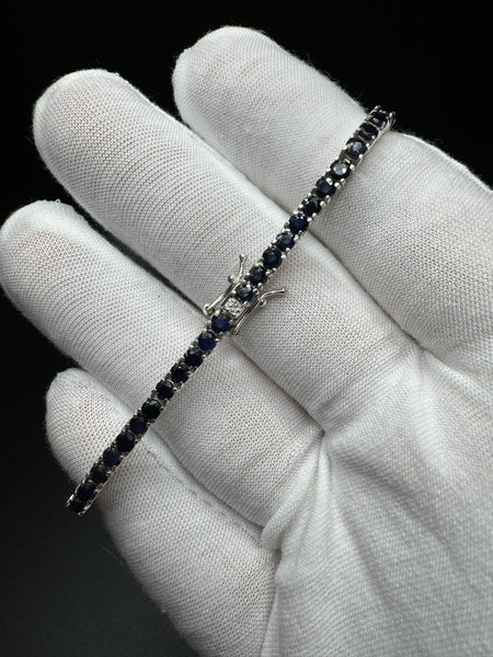 7.5” Silver 3mm Natural Sapphire Tennis Bracelet 12g