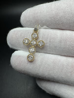 1.25” 10k Yellow Gold 1/3ctw Natural Diamond Modern Cluster Circle Cross Pendant 3mm Bail 1.9g