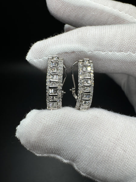 20mm 14k White Gold 1ctw VS/VVS Round & Baguette Lab Diamond Hoops 5.4g