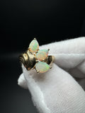 Size 8 14k Yellow Gold Cocktail Ring with Three 8mm x 5mm Natural Opals 5.91g