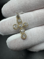 1.25” 10k Yellow Gold 1/3ctw Natural Diamond Modern Cluster Circle Cross Pendant 3mm Bail 1.9g